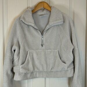 Lululemon Fleece Pullover Half Zip Crop Top Thumb Hole M/L Beige